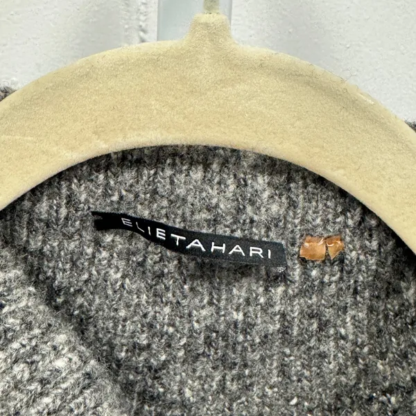 Elie Tahari Grey Marled Knit Mock Neck Short Sleeve Sweater Minimalist‎ Small - Image 5