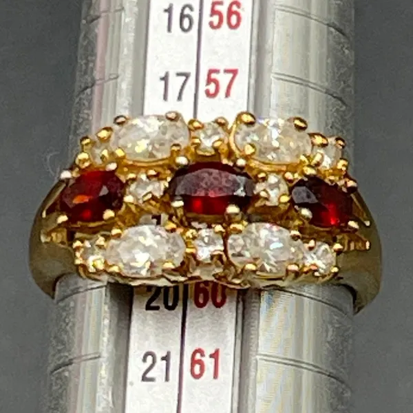 Garnet and Clear Rhinestones 14k Gold Electroplate Size 9 Ring Vtg - Image 8
