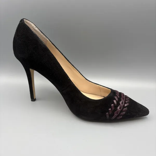 White House | Black Market High Heels Size 8 Black Suede Olivia Whipstitch Purple Braided Pumps Gothic - Image 5