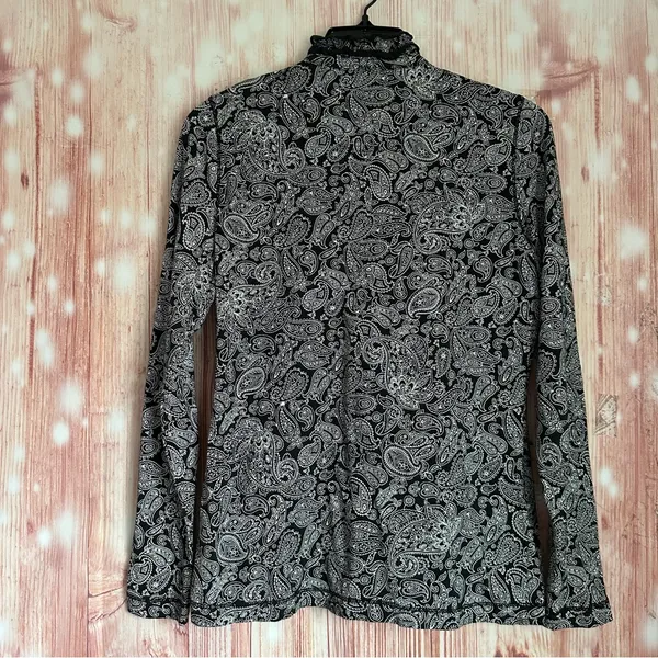Lauren Ralph Lauren Black White Paisley Ruffle Front Long Sleeve Blouse Sz S - Image 8