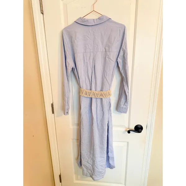 Calypso St. Barth Shirtdress Womens S Blue Linen Blend Macrame Belt‎ Midi Dress - Image 8