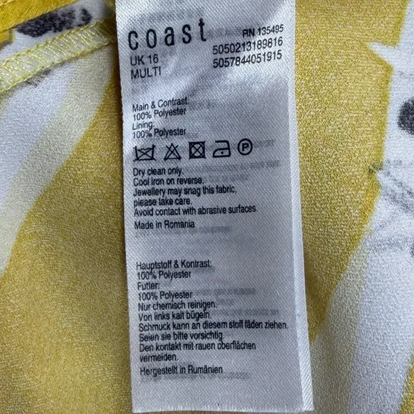 Coast Larrison Printed Satin Faux Wrap Midi Dress Yellow Floral 12 Wedding Guest - Image 5