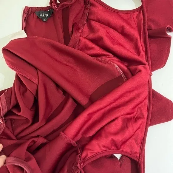 NaaNaa Burgundy Sequin Ruffle Off Shoulder Bodycon Mini Dress Size 10 - Image 14