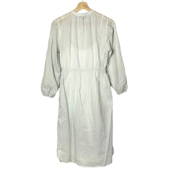 J. Crew Tie Waist Cotton‎ Voile Deck Blue Stripe Long Sleeve Midi Dress 6 - Image 4