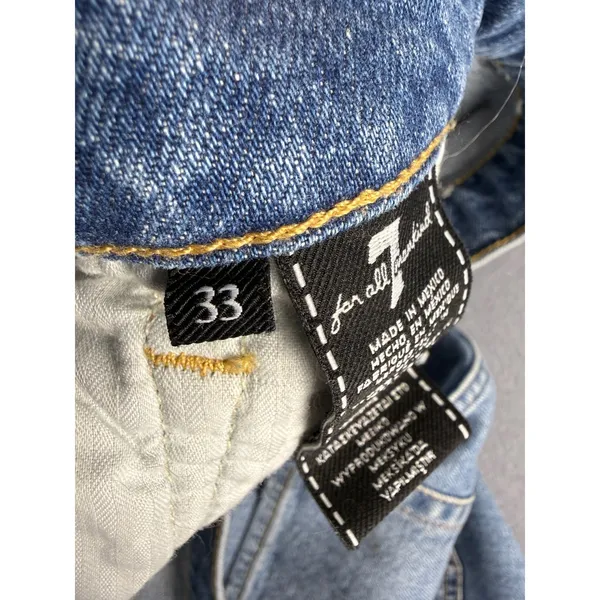 7 For All Mankind High Waist Ankle Skinny Jeans Medium Wash Raw Hem Size 33 - Image 6