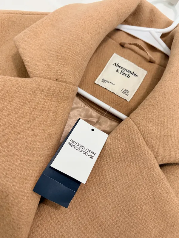 Abercrombie & Fitch Camel Double Breasted Coat XS Petite Old Money Quiet Luxury - Image 4