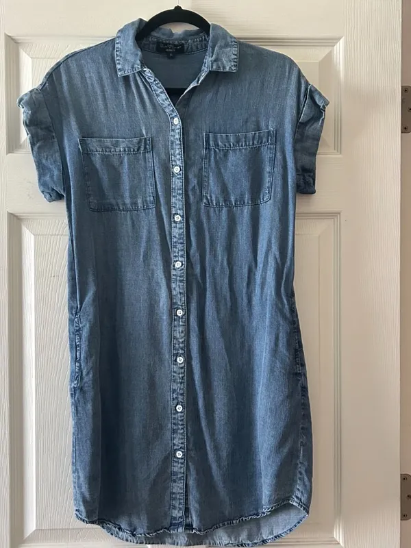 Velvet Heart Chambray Denim Shirt Dress,Size XS Button Down Cap Sleeves Pockets - Image 10