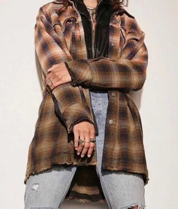 Free People Anneli Plaid Shirt Jacket Shacket Size Small Navy Tobacco - Image 3