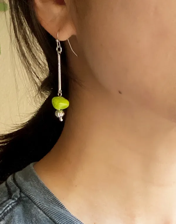 Handmade green Jade stone unique shape asymmetric dangle earrings ✨ - Image 5