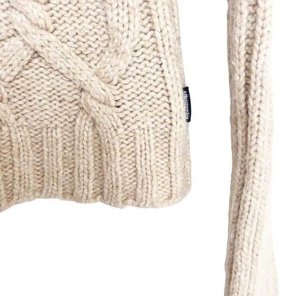 Abercrombie Cream Cable Knit Full Zip Sweater Sz S - Image 2