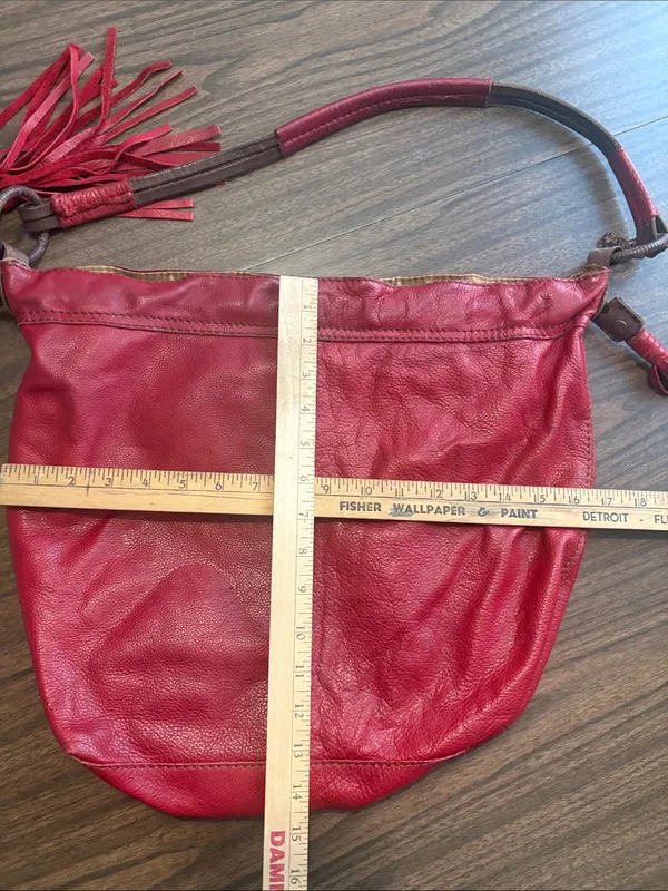 Lucky Brand VINTAGE Red Leather Tassel Shoulder Hobo Bag - Image 5