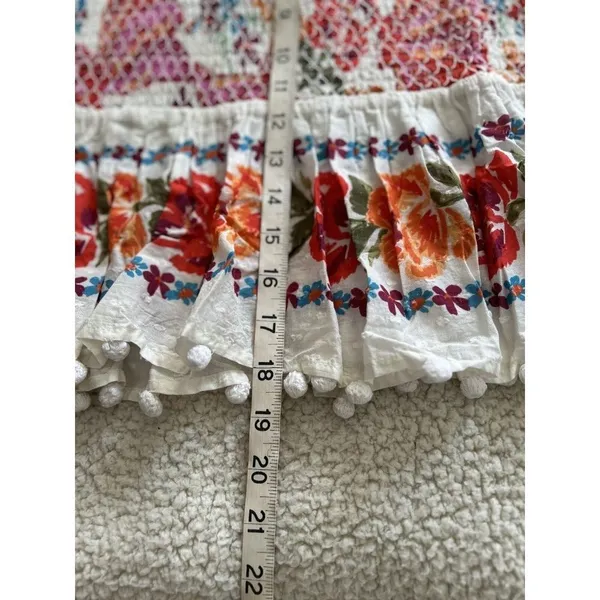 Farm Rio Womens Spring Bananas Smocked Mini Skirt Floral Pom Pom Trim Size M - Image 11
