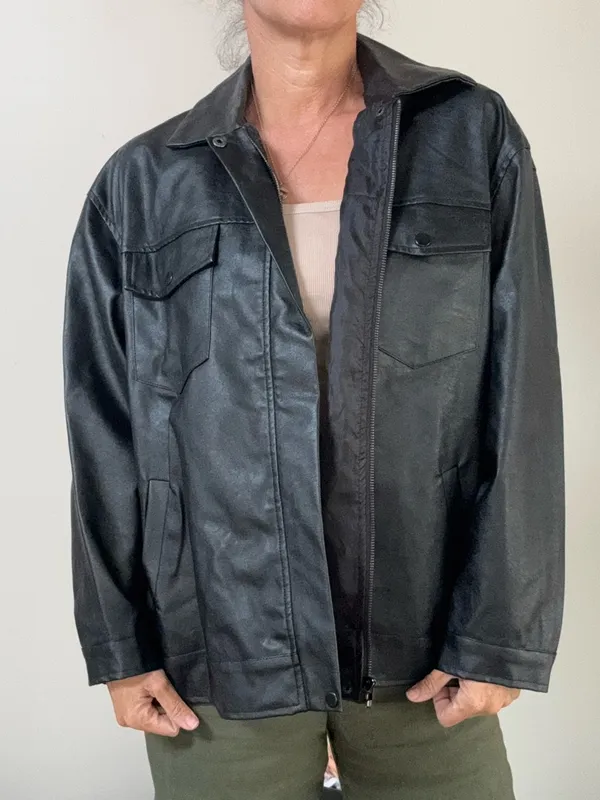 Princess Polly “Callie” Oversized Black Faux Leather zipped Jacket sz 4 - Image 8