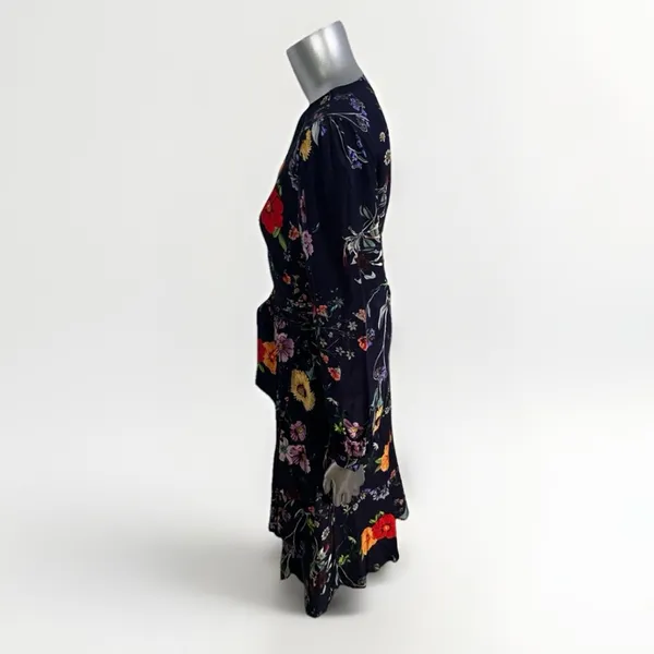Amour Vert Washable Silk Elma Provence Floral Wrap Long Sleeve Midi Dress M - Image 10