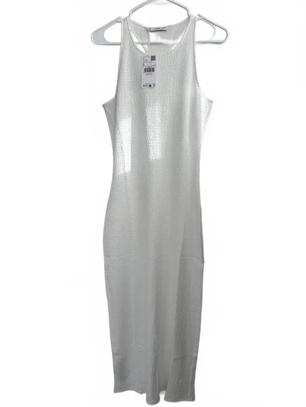 Mango Textured Dress with Opening Back Slit Lia Off White NWT Size 6 / Medium - Image 7