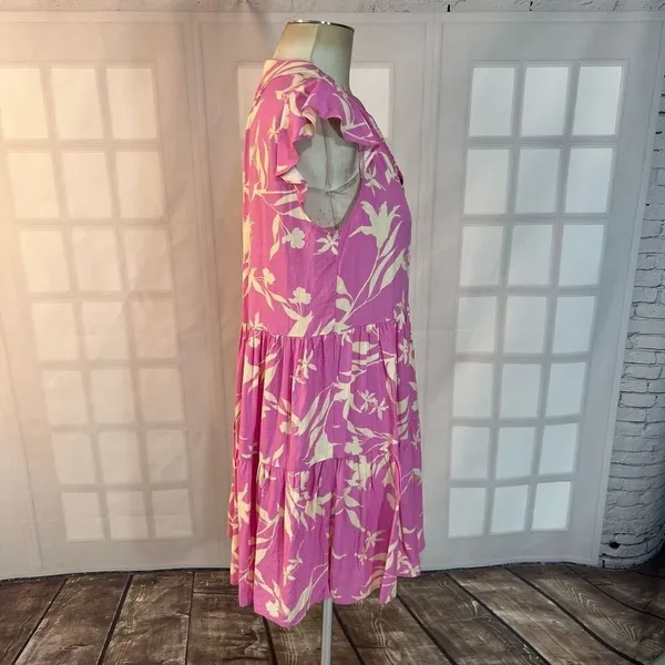 Petal & Pup Pink Cream Tiered Ruffle V-Neck Tropical Mini Sundress Size 4 - Image 6