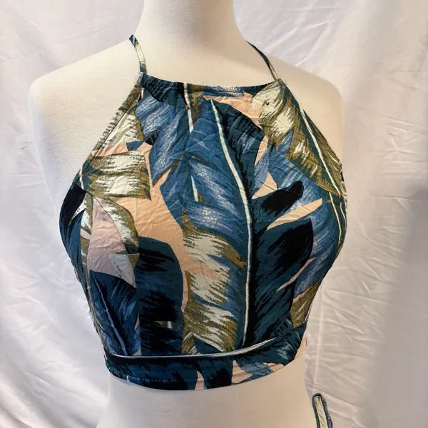 Lulus Back to Your Roots Teal Blue Leaf Print Two-Piece Maxi Dress Top - Image 5