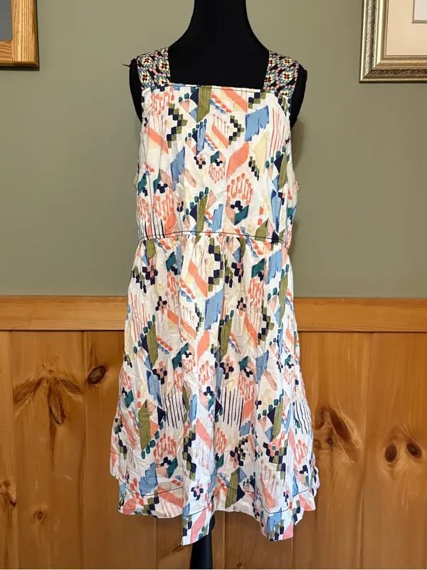 Anthropologie Pastel Multi Geometric Crossback Mini Sundress size Large - Image 3