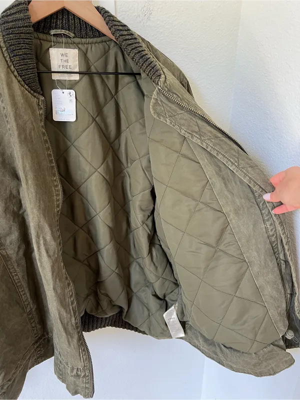 Free People We The Free Jax Washed Bomber in Olive Green NWT - Image 6