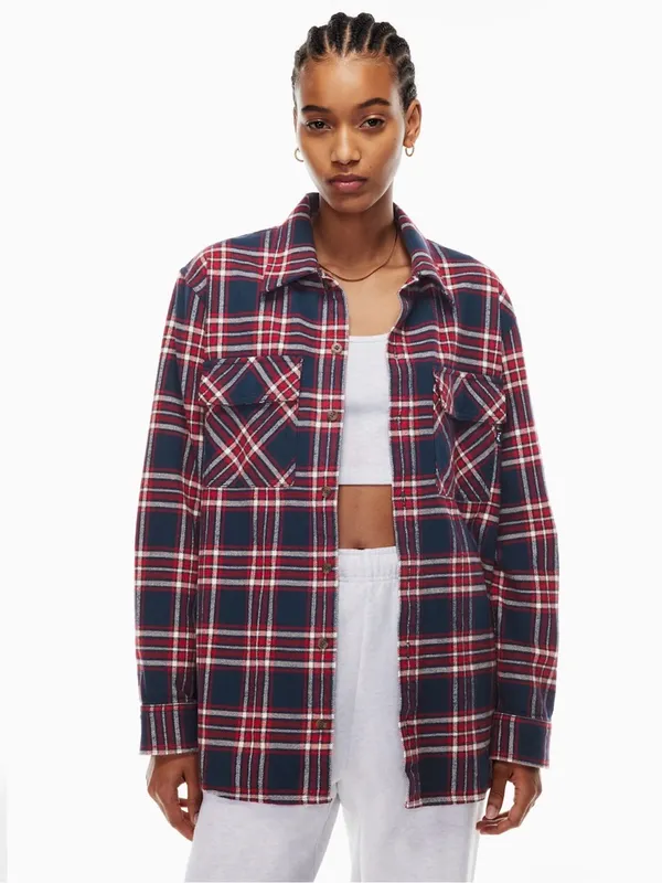 Aritzia TNA Oversized Fit Red Plaid Shirt Flannel Button Up Top Women's Size S - Image 2