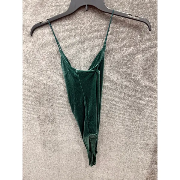 Abercrombie & Fitch Women Bodysuit M Green Velvet Cowl Neck Crisscross Straps - Image 5