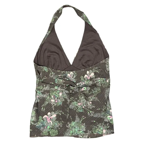 Vintage Forever 21 XXI Y2K‎ Halter V Neck Top Women L Brown Pink Floral Festival - Image 2