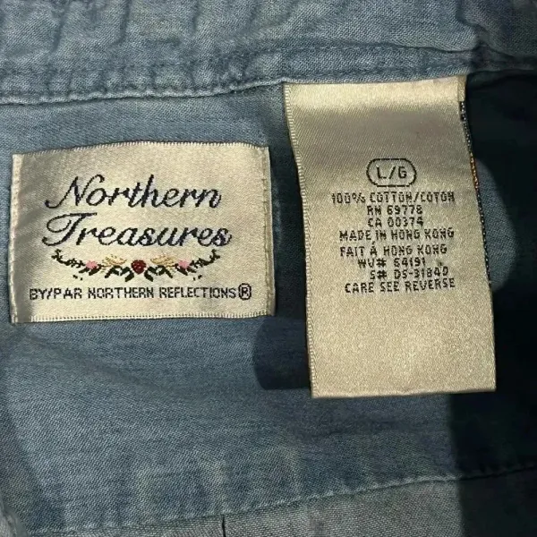 Vintage Northern Treasures‎ Cotton Embroidered Soft Denim Button-up Large - Image 6
