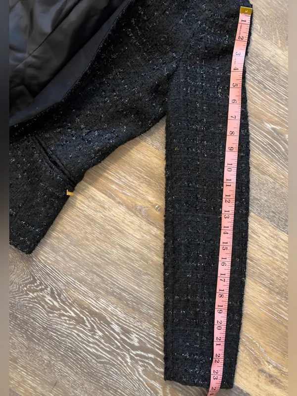Calvin Klein Metallic Bouclé Tweed Open Front Blazer Black 2 - Image 13
