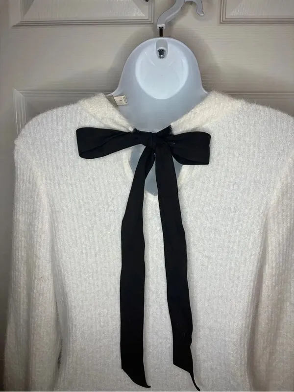 Anthropologie Maeve Tie Back Bell Sleeve Top Tunic Sweater Ivory White S NWT - Image 11