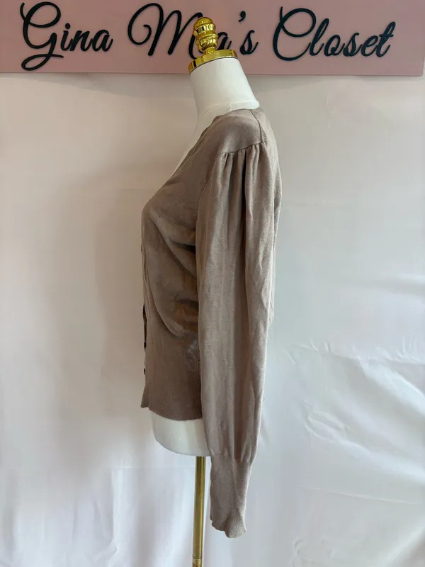 Banana Republic Women's Silk Blend Button-Up Cardigan Sweater Size Large Taupe - Image 3