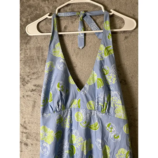 Vintage Lilly‎ Pulitzer Halter Sundress Blue Green Tropical Fruit Print Cotton 8 - Image 2