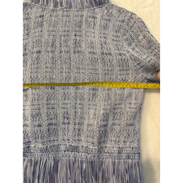 White House Black Market Blue Textured Fringe Open‎ Front Cardigan Medium - Image 4