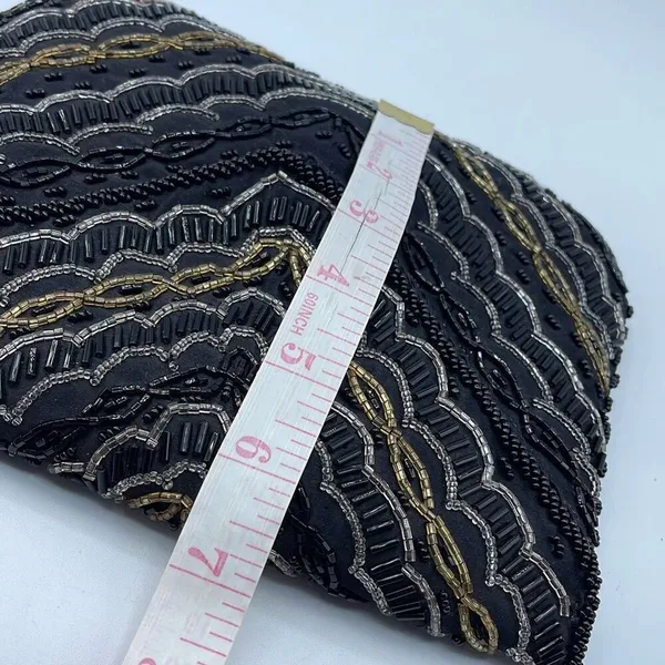 Vintage Y2K satin beaded black clutch. Snap front - Image 8