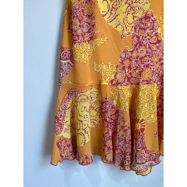 Y2K Orange Paisley Boho Midi Skirt Tiered Vintage‎ Festival Size L - Image 3
