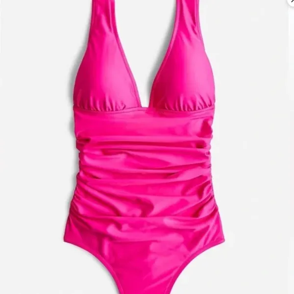 J. CREW Ruched V-Neck‎ One Piece Swimsuit Women's 10 Radiant Fuchsia Beach NEW - Image 4