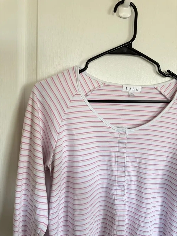 LAKE Pink Striped Long-Sleeve Henley Top - Image 3