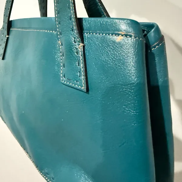 Fossil Sedona Saddle Leather Green Crossbody Handbag‎ Purse Vintage 13x7” O - Image 3