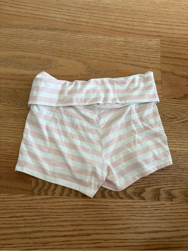 Frankie's Bikinis Fold-Over Waist Pink & White Striped Bike Shorts - Image 3