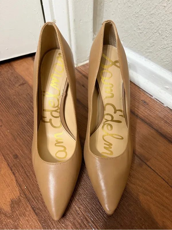 Sam Edelman Tan Nude Pointed-Toe Leather Pumps Heels - Image 3