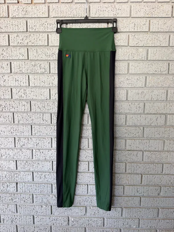 Aviator Nation High Rise Leggings Forest Green Black Stripes Small - Image 4