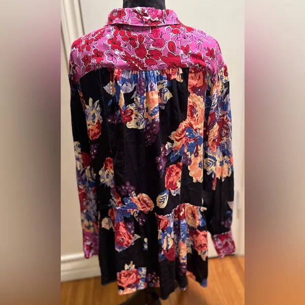 Free People Bunch A Brunch Tunic‎ Top Dress Black Motif Pink Purple Floral Small - Image 16