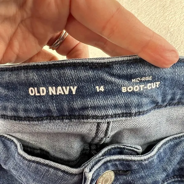 Old Navy‎ Sz 14 Jeans Wow Mid Rise Boot Cut Stretch Women's Boho Blue Denim - Image 7