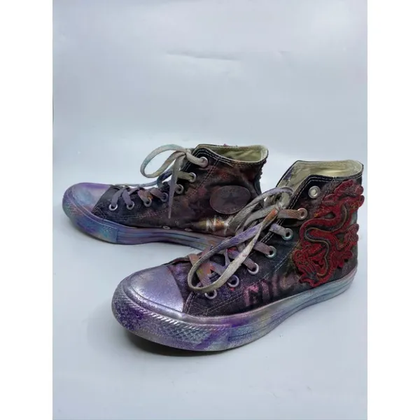 Converse Sneakers Customized Black Silver Womens 8 - Image 5