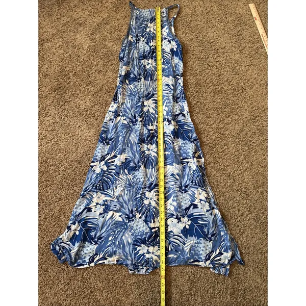 America & Beyond Blue Tropical Pineapple Floral Halter Maxi Dress Womens XS - Image 7