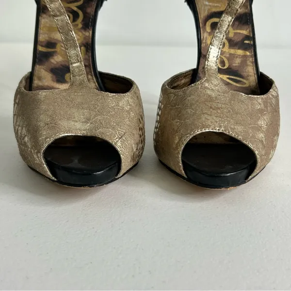 Sam Edelman Scarlett Black‎ and Gold Heels Size 7.5 - Image 6