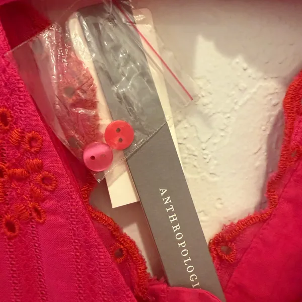 ANTHROPOLOGIE‎ NWT RANNA GIL Tomine Eyelet Midi Dress in Hot Pink size XS - Image 9
