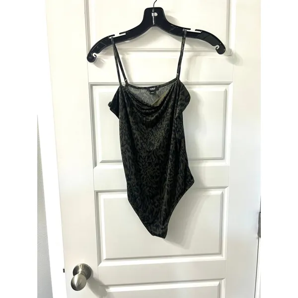 Express Olive Green Animal Print Bodysuit size small - Image 3