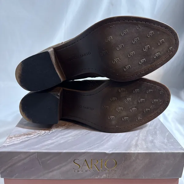 Franco Sarto A-Linden Ankle Boots Womens US 8.5M Brown Leather 2” Heel In Box - Image 5