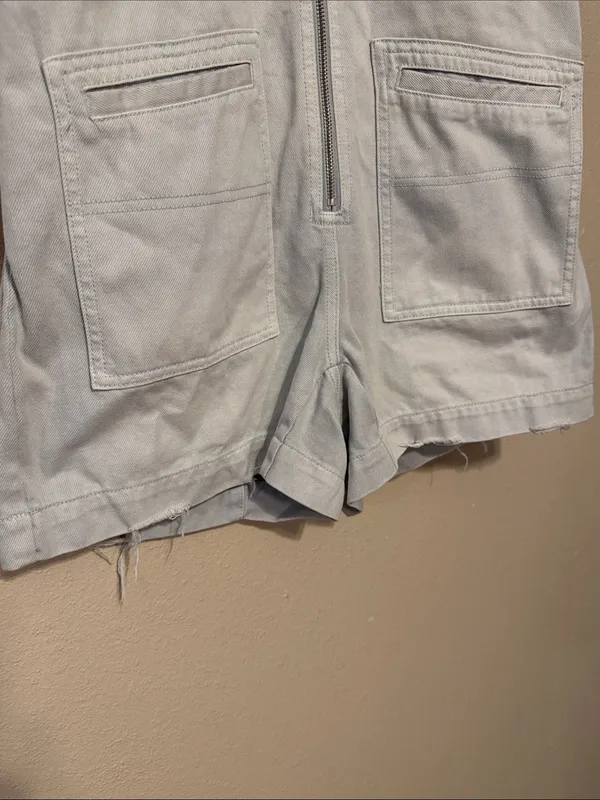 Free People We The Free Light Blue Denim Zip Short Romper with Hood Size Small - Image 3