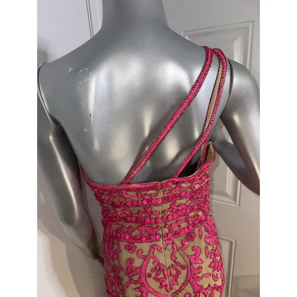 Sherri Hill 54250 One Shoulder Beaded Prom Gown Pink Nude Size 8 Dress - Image 10